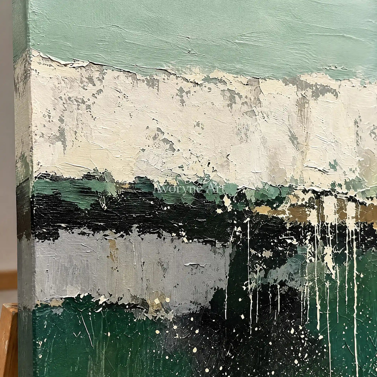 Aster Fissure: Green Layered Abstract — detail easel