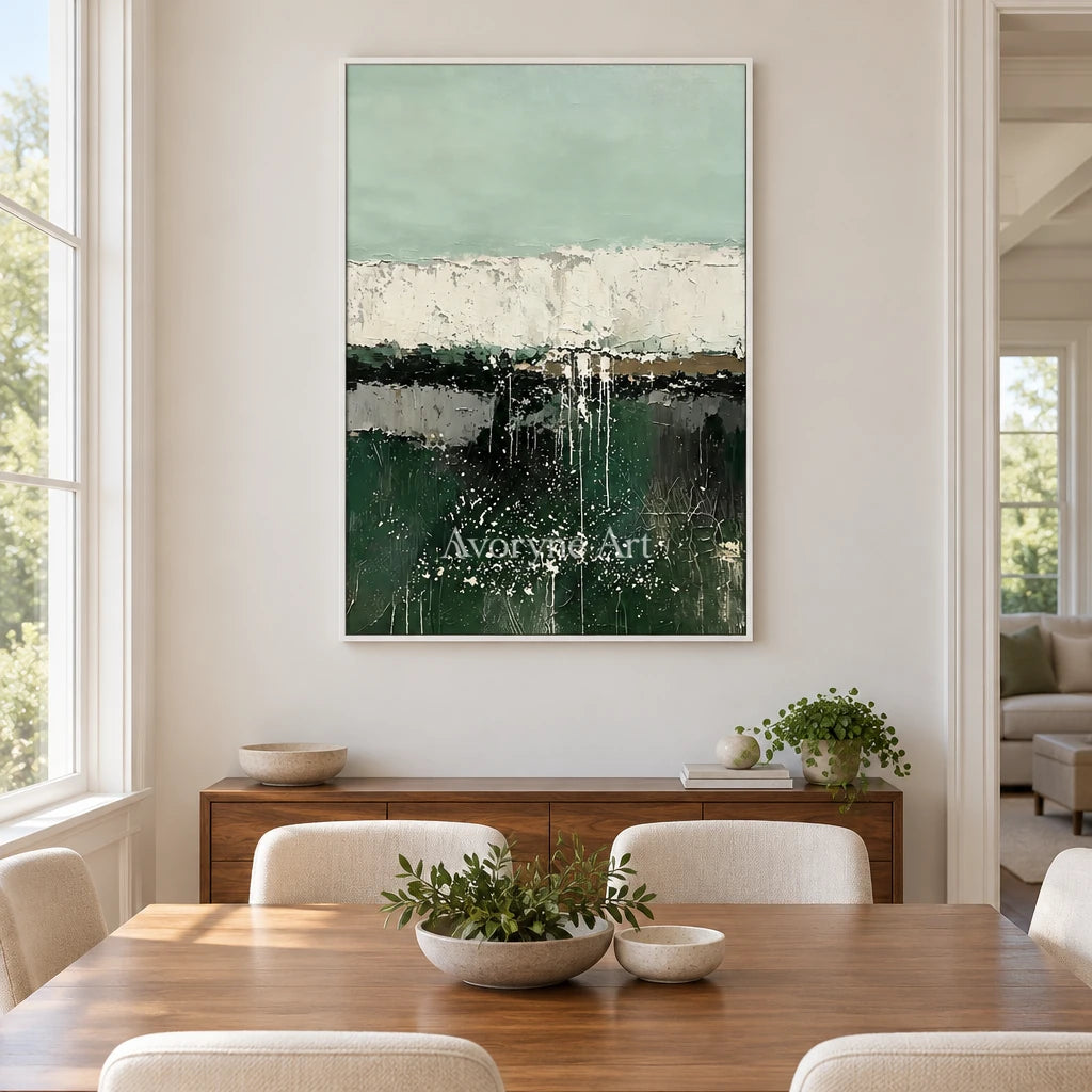 Aster Fissure: Green Layered Abstract — dining white