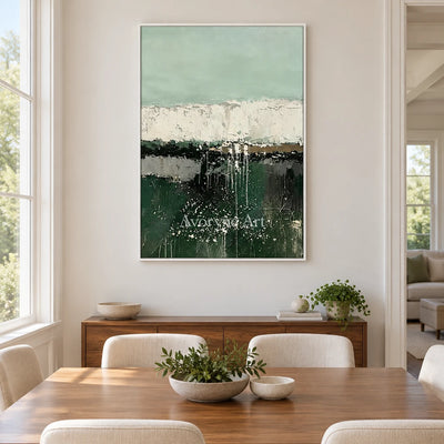 Aster Fissure: Green Layered Abstract — dining white