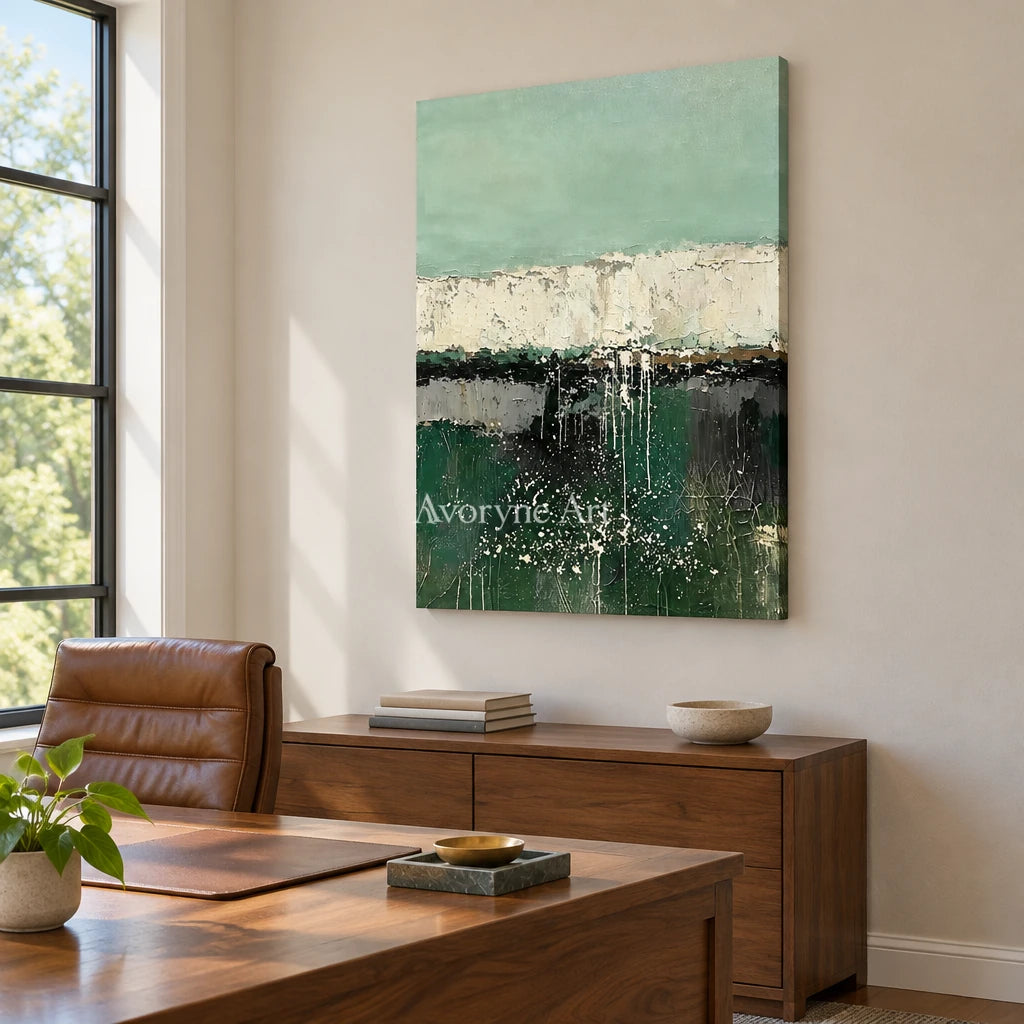 Aster Fissure: Green Layered Abstract — office frameless