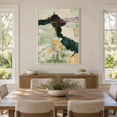 Ivory Painted Gesture: Green Mineral Abstract — dining white