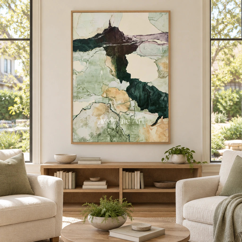 Ivory Painted Gesture: Green Mineral Abstract — villa wood