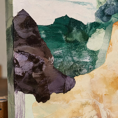 Ivory Painted Memory: Green Mineral Abstract — detail easel