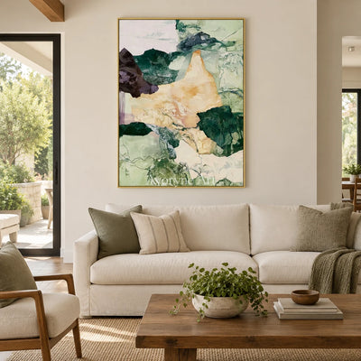 Ivory Painted Memory: Green Mineral Abstract — living gold