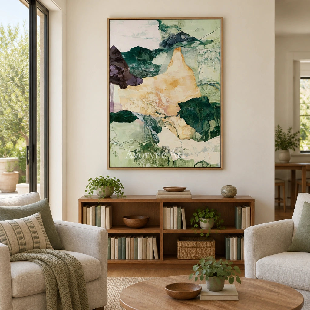 Ivory Painted Memory: Green Mineral Abstract — villa wood