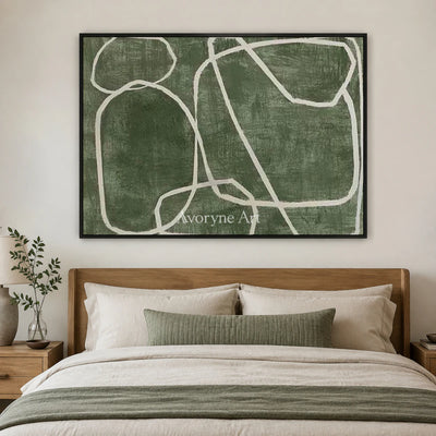 Verdant Loops: Green Minimalist Abstract Wall Art — bedroom black