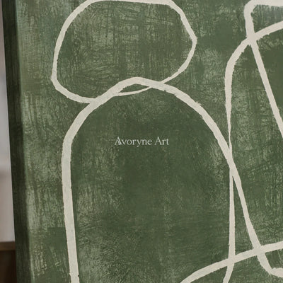 Verdant Loops: Green Minimalist Abstract Wall Art — detail easel