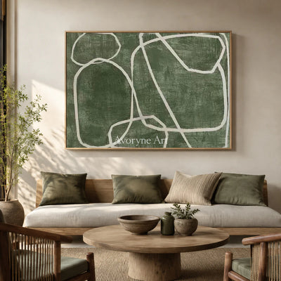 Verdant Loops: Green Minimalist Abstract Wall Art — hotel wood