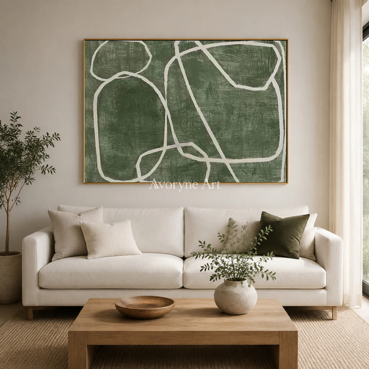 Verdant Loops: Green Minimalist Abstract Wall Art — living gold