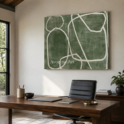 Verdant Loops: Green Minimalist Abstract Wall Art — office frameless