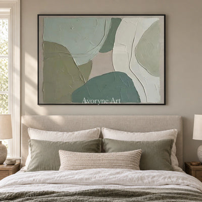 Sage Intersections: Green Minimalist Organic Abstract Wall Art — bedroom black