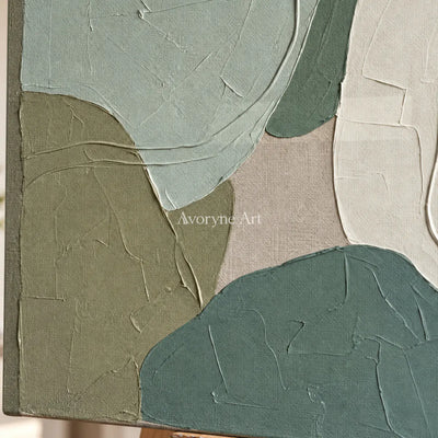 Sage Intersections: Green Minimalist Organic Abstract Wall Art — detail easel