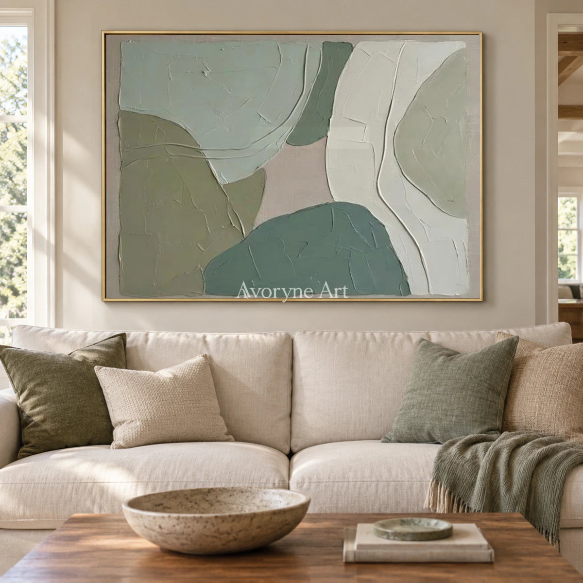 Sage Intersections: Green Minimalist Organic Abstract Wall Art — living gold