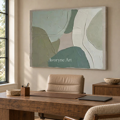 Sage Intersections: Green Minimalist Organic Abstract Wall Art — office frameless