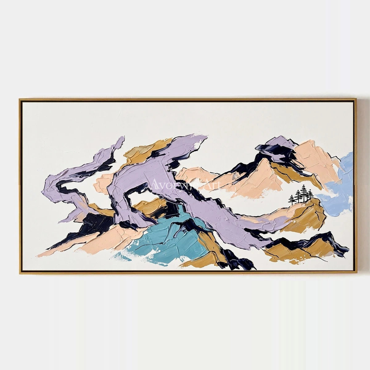 Restful Story, hand-painted green mountain wall art by Renji Aoki