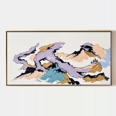 Restful Story, hand-painted green mountain wall art by Renji Aoki