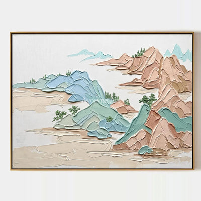 Restful Reverberation, hand-painted green mountain wall art by Renji Aoki
