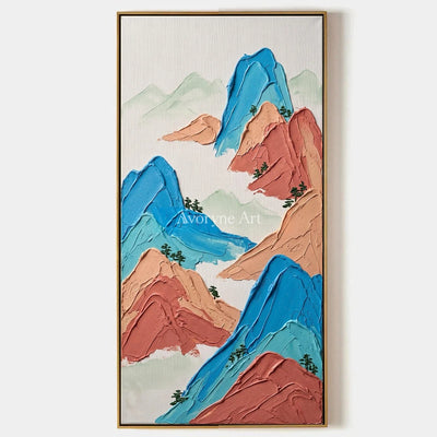 Restful Dialogue, hand-painted green mountain wall art by Renji Aoki