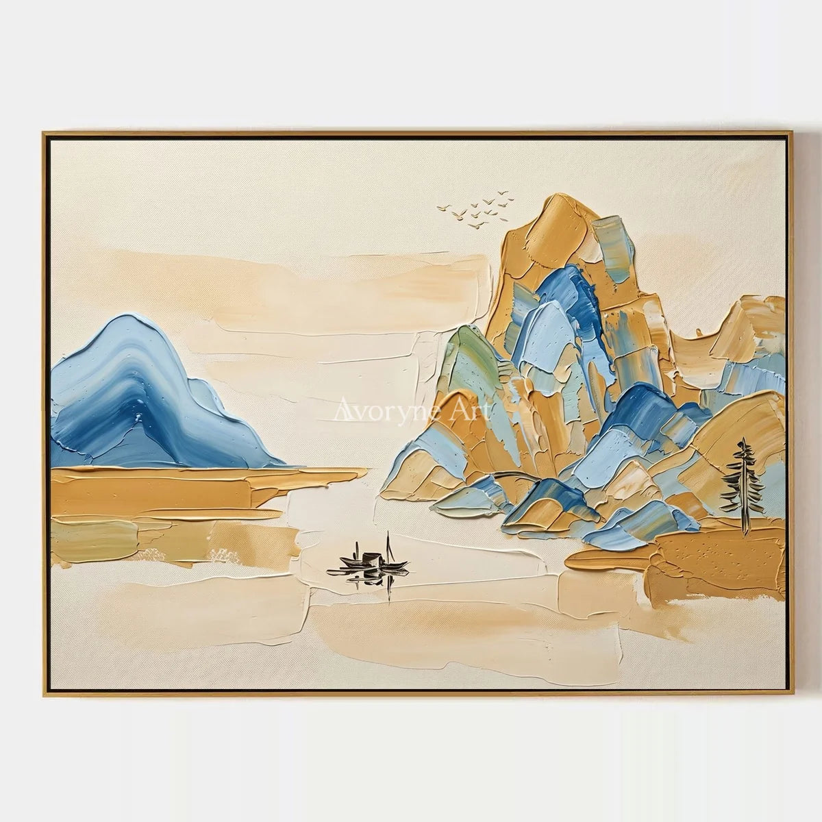 Faint Cadence, hand-painted green mountain wall art by Renji Aoki