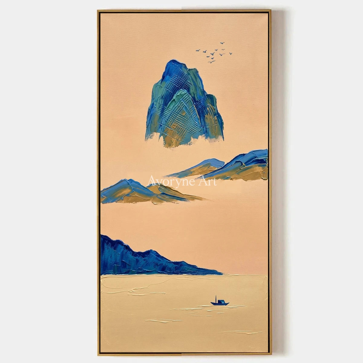Faint Passage, hand-painted green mountain wall art by Renji Aoki