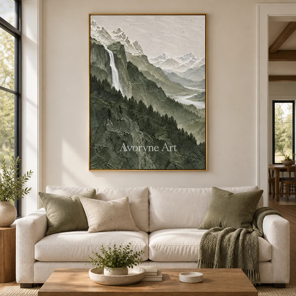 Forest Cascade: Green Mountain Landscape Wall Art — living gold