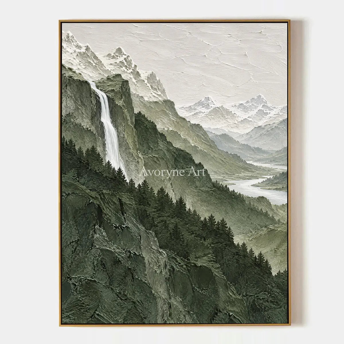 Forest Cascade: Green Mountain Landscape Wall Art — primary