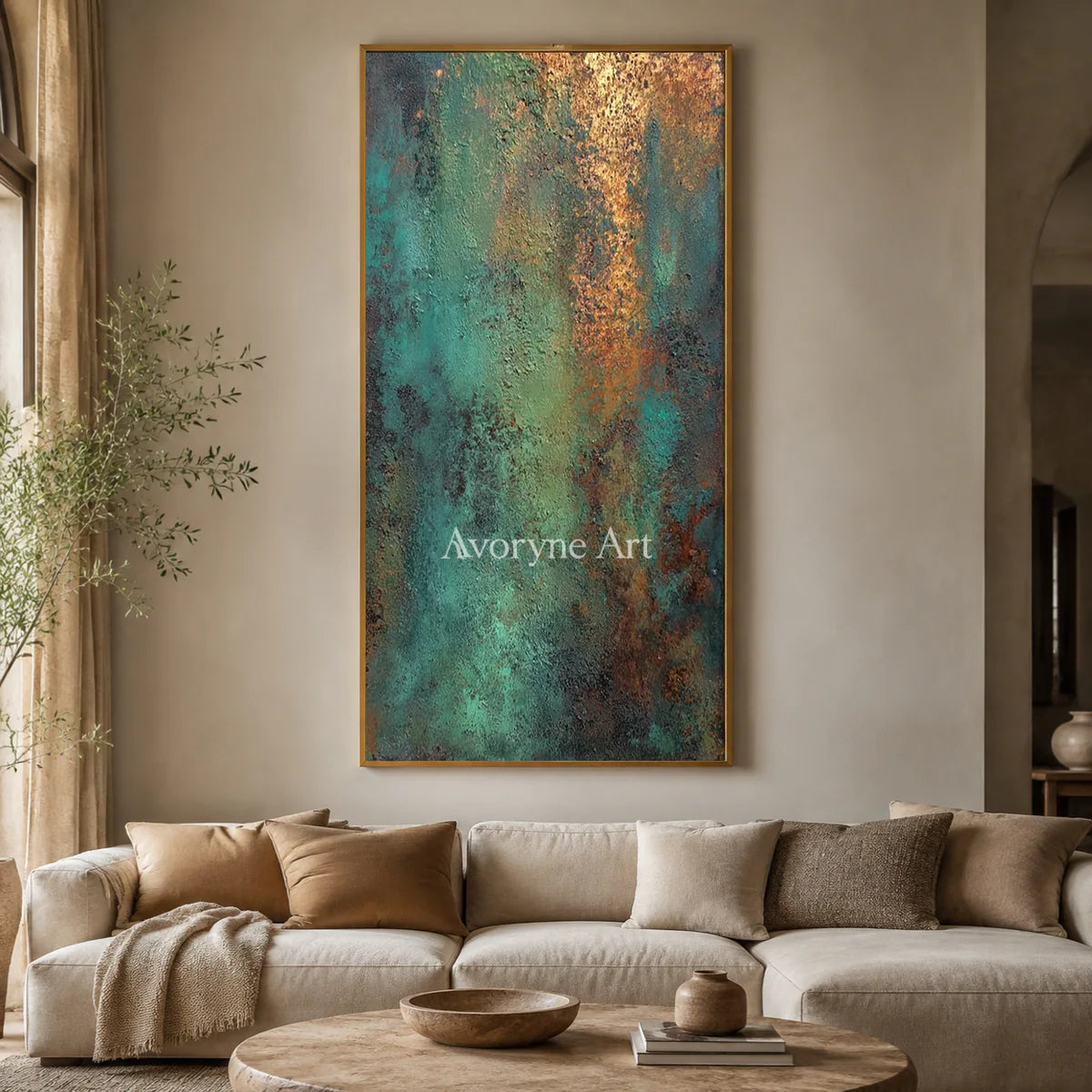 Mineral Patina: Green Narrow Textured Abstract Wall Art — living gold