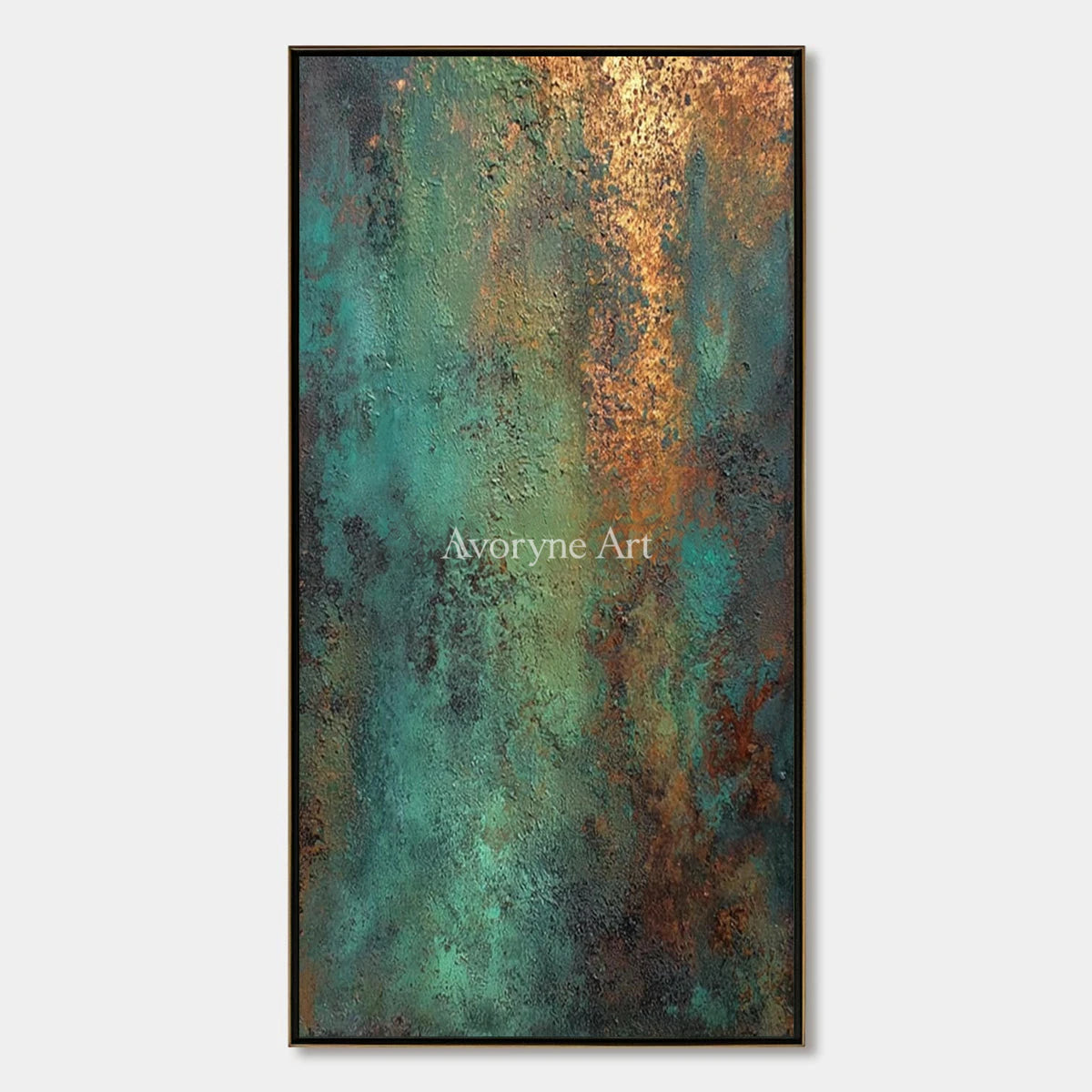 Mineral Patina: Green Narrow Textured Abstract Wall Art — primary