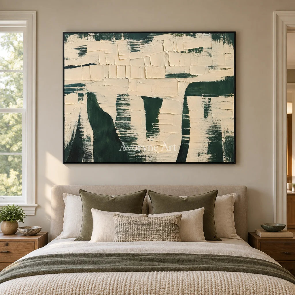 Verdant Blocks: Green Neutral Textured Art Wall Art — bedroom black