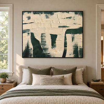 Verdant Blocks: Green Neutral Textured Art Wall Art — bedroom black