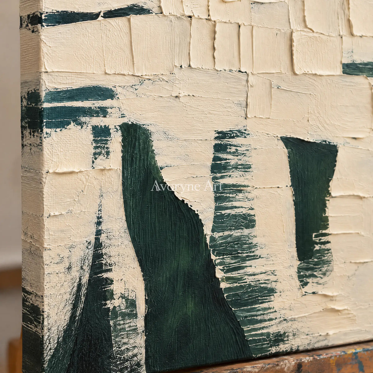Verdant Blocks: Green Neutral Textured Art Wall Art — detail easel