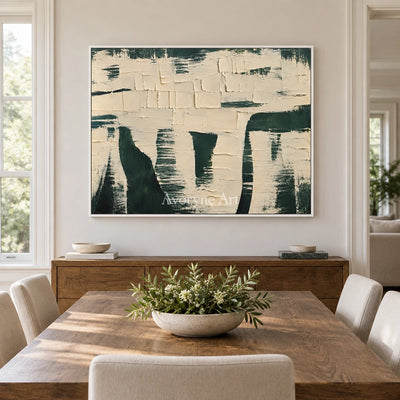 Verdant Blocks: Green Neutral Textured Art Wall Art — dining white