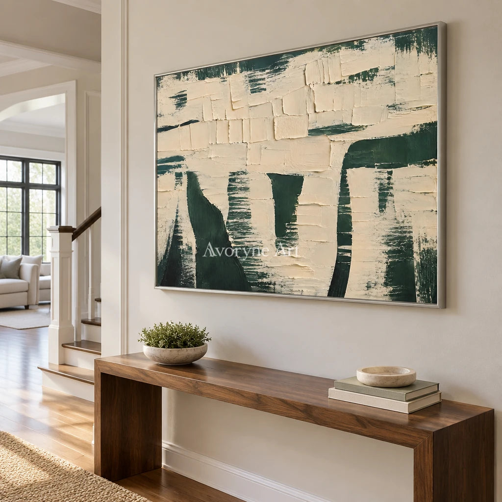 Verdant Blocks: Green Neutral Textured Art Wall Art — entry silver