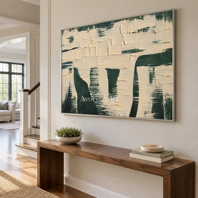 Verdant Blocks: Green Neutral Textured Art Wall Art — entry silver