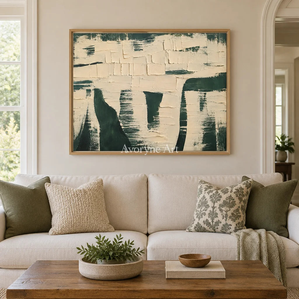 Verdant Blocks: Green Neutral Textured Art Wall Art — villa wood