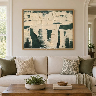 Verdant Blocks: Green Neutral Textured Art Wall Art — villa wood
