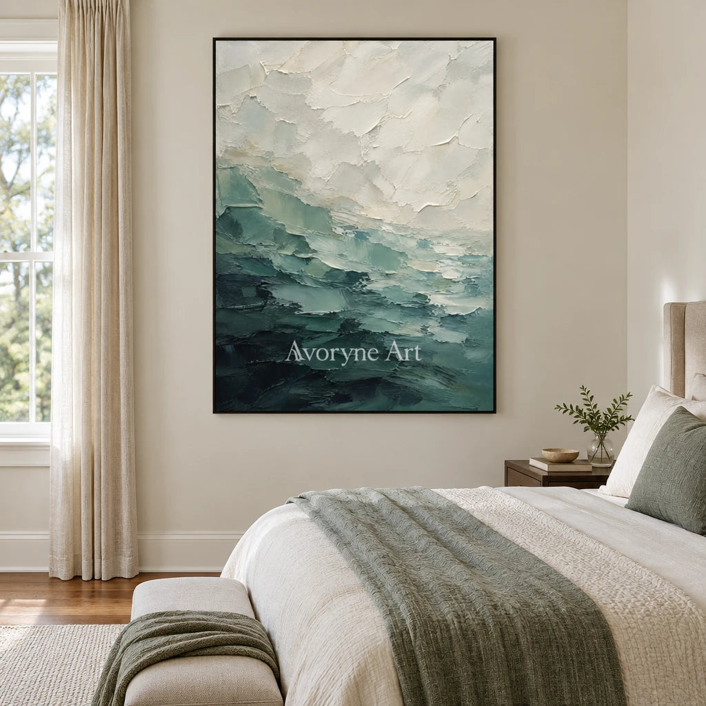 Jade Breaker: Green Ocean Texture Wall Art — bedroom black