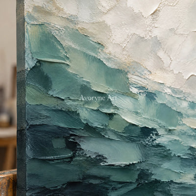 Jade Breaker: Green Ocean Texture Wall Art — detail easel