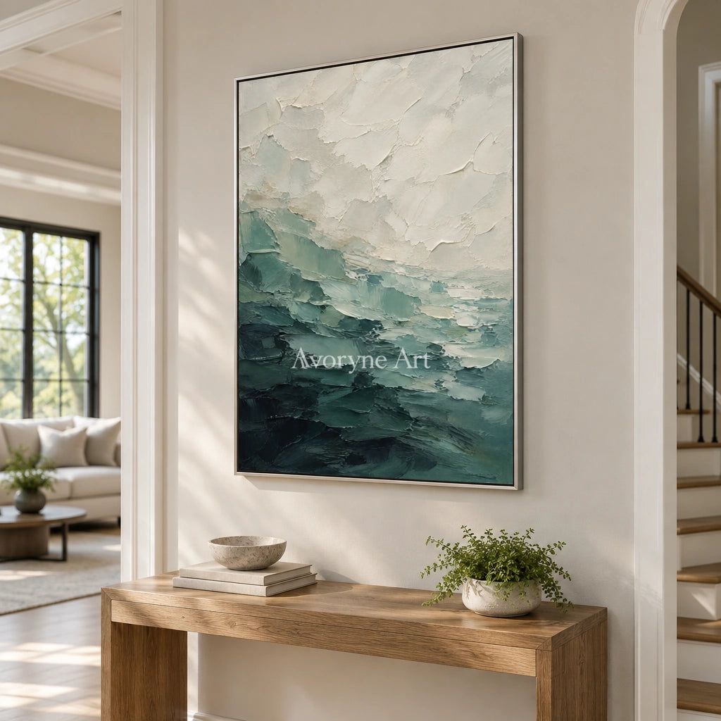 Jade Breaker: Green Ocean Texture Wall Art — entry silver