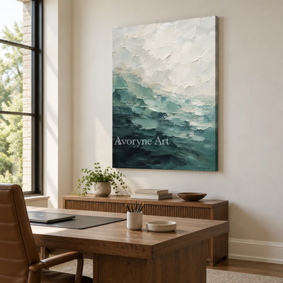 Jade Breaker: Green Ocean Texture Wall Art — office frameless