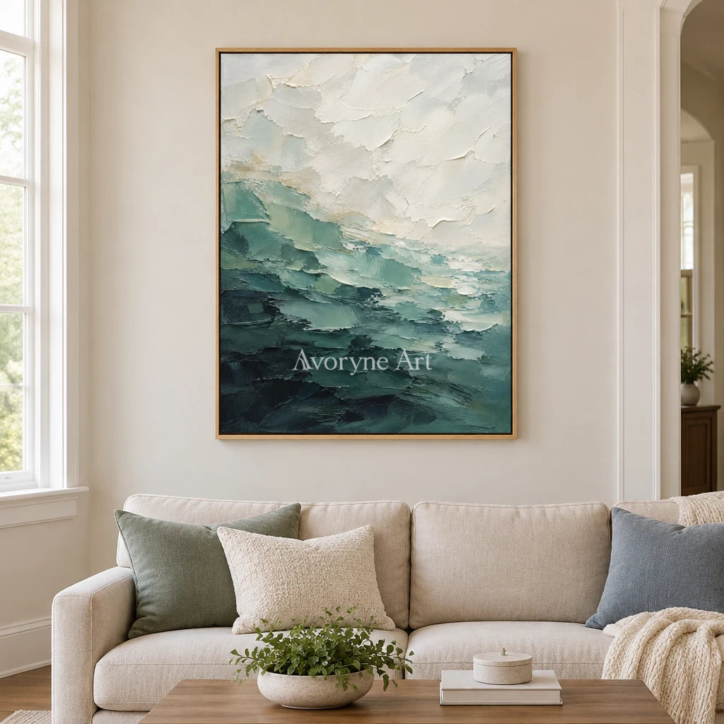 Jade Breaker: Green Ocean Texture Wall Art — villa wood
