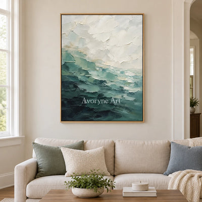 Jade Breaker: Green Ocean Texture Wall Art — villa wood