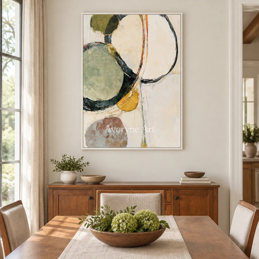 Ivory Winding Echo: Green Organic Abstract — dining white