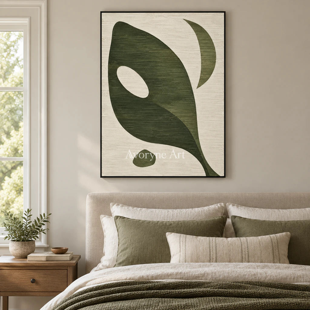Olive Aperture: Green Organic Abstract Wall Art — bedroom black