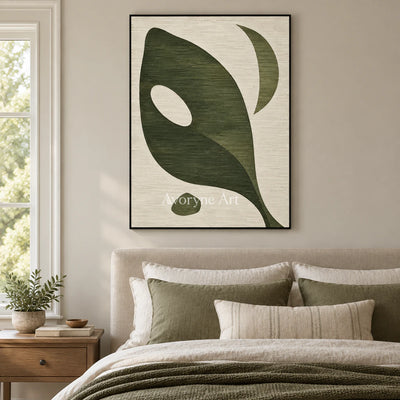 Olive Aperture: Green Organic Abstract Wall Art — bedroom black