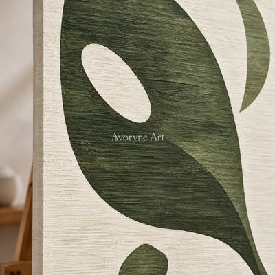Olive Aperture: Green Organic Abstract Wall Art — detail easel