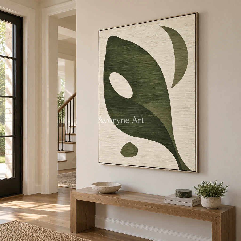 Olive Aperture: Green Organic Abstract Wall Art — entry silver