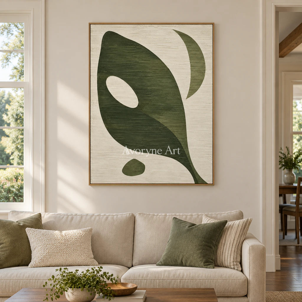 Olive Aperture: Green Organic Abstract Wall Art — villa wood
