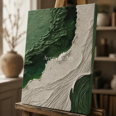 Moss Current: Green Organic Textured Abstract Wall Art - detail