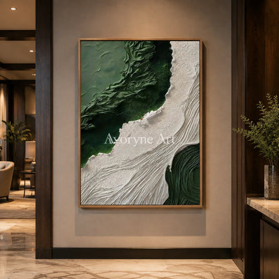 Moss Current: Green Organic Textured Abstract Wall Art - hotel wood frame